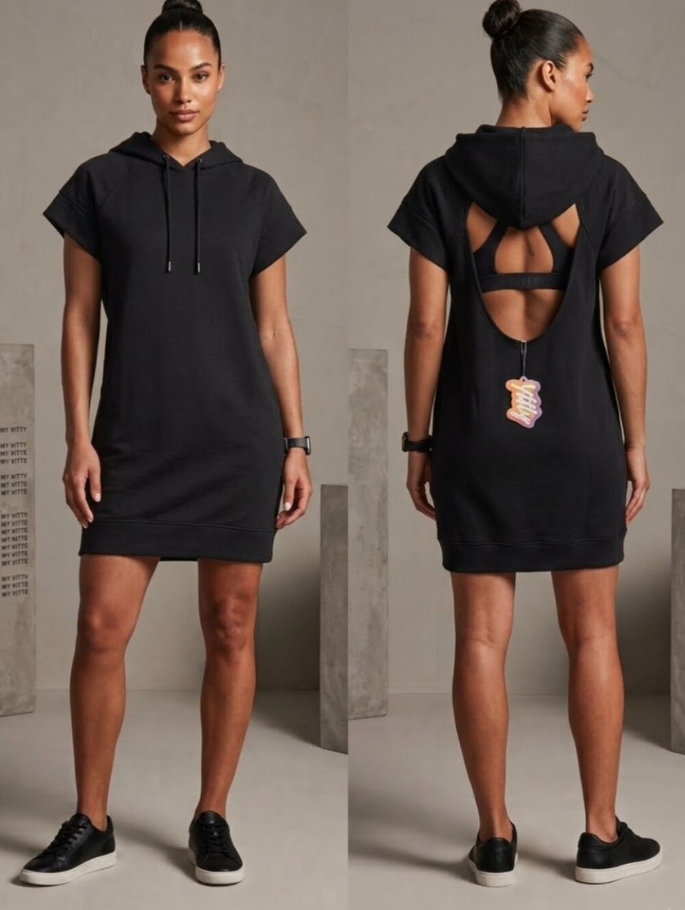 Yitty Black Hoodie Dress with Back Cutout